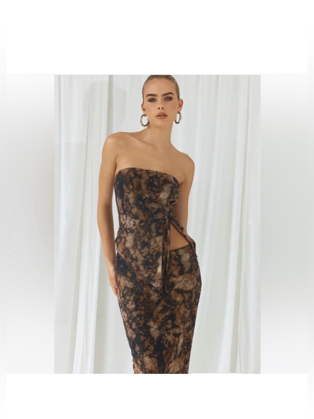 RUNAWAY THE LABEL INAYA STRAPLESS TOP - STONE PRINT NWT MEDIUM